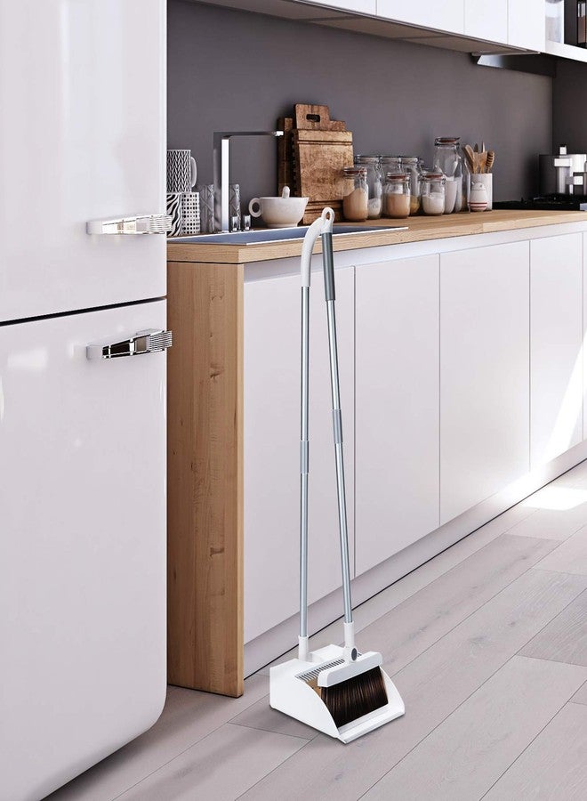 HRURU Broom Dustpan Set, Broom Dustpan & Broom Standing Cleaning Set, 2023 Newest Broom Popular Ranking, Broom Dustpan Set, Outdoor Fixed, 180° Angle Adjustable Broom, Rotary Broom, Convenient Storage, Easy Assembly, Indoor/Outdoor Reiwa Cleaning Set (White-Improved Model) - Image 2